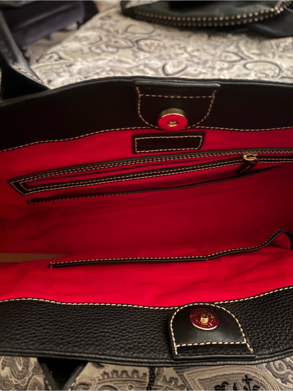 Dooney & Bourke Black Pebble Grain Tote with Gold Logo Plaque - Picture 7 of 8